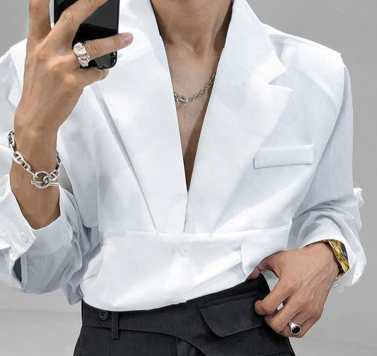 Men Casual Shirt Solid Color Lapel Button Long Sleeve Fashion Tops Streetwear Loose Leisure Camisa Masculina S-5XL