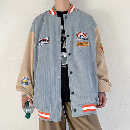 Spring and autumn corduroy jacket men's ins tide brand Harajuku style Korean style versatile handsome loose Baseball Jacket