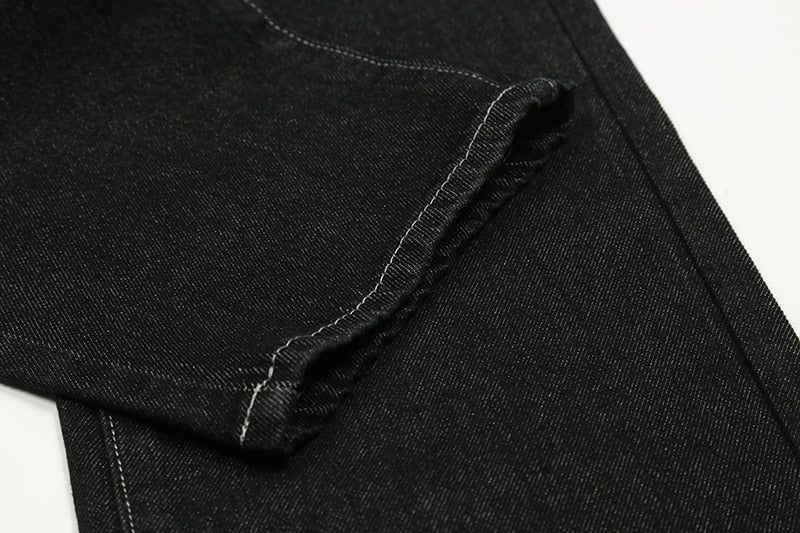 Waist Cashew Print Letter Pactchwork Ripped Jeans Pants Mens Streetwear Straight Washed Retro Oversized Casual Denim Trousers