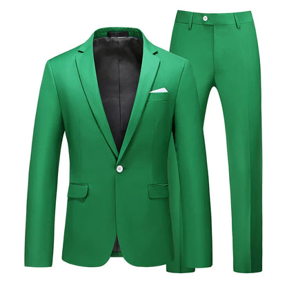 Men's Suit Jacket with Pant Slim Fit Formal Clothing Business Work Wedding Tuxedo Set Blazer Trousers White Pink Red Suits Man