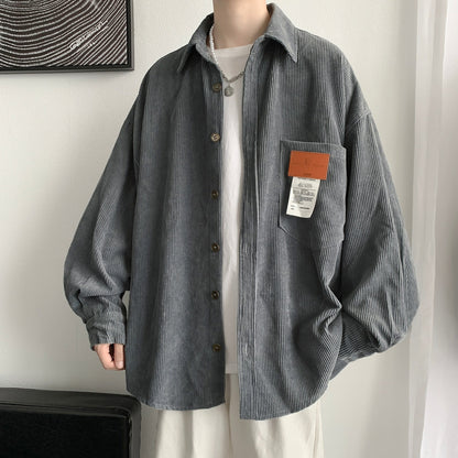 Men's Corduroy Long Sleeve Shirts Autumn Korean Shirt Unisex Fashion Casual Oversize Shirt Printed Clothing