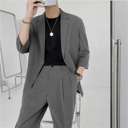 Spring Summer British Style Formal Blazer Men Korean Fashion Loose Casual Dress Jacket Men Harajuku Social Suit Jacket Men M-2XL
