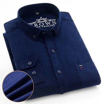 Plus Size S~7XL Corduroy Shirt Men Casual Long Sleeve Regular Fit Business Dress Shirts For Male Soft Leisur Comfortable Pocket