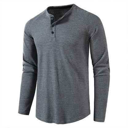 saferido New Henley Collar Tshirt Men Long Sleeve Slim Fit Solid Color Spring Autumn Casual Tops Tees Mens Cotton Full T Shirts Man
