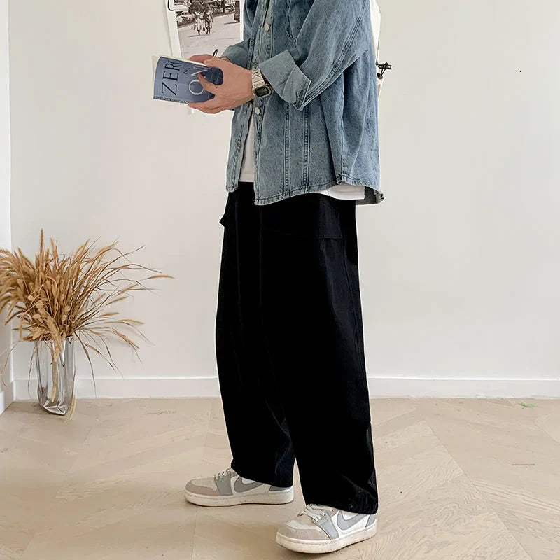 saferido  Men's Thick Overalls Loose Elastic Waist Casual Pants High-quality Vintage Style Trousers Oversized Sweatpants Size M-2XL