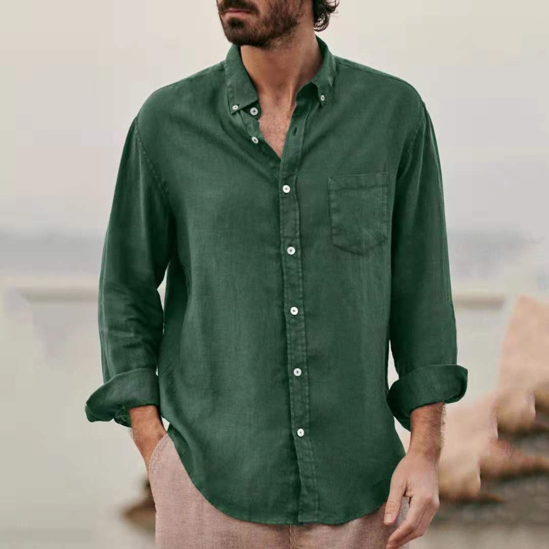 New Oversize Cotton Linen Shirts For Men Casual Long Sleeve Stand Collar Blouse Vintage Solid Loose Shirt Male Streetwear