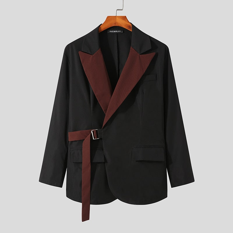 Tops Korean Style Stylish New Men's Suits Casual Streetwear Stitching Color Suits Fashion Long-sleeved Blazer S-5XL