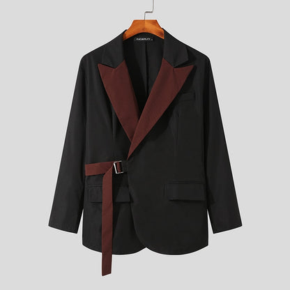 Tops Korean Style Stylish New Men's Suits Casual Streetwear Stitching Color Suits Fashion Long-sleeved Blazer S-5XL
