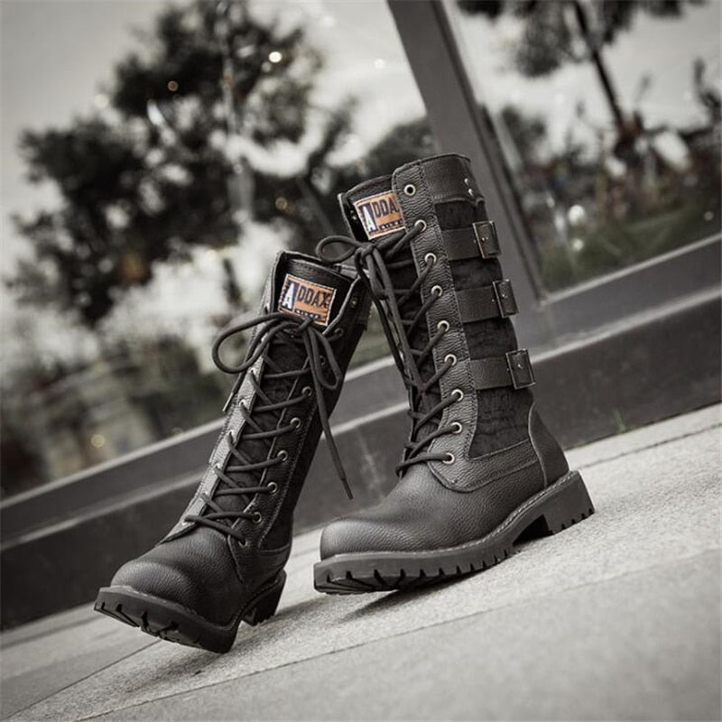 saferido New Fashion Mens Motorcycle Boots Leather Boots Male Footwear Cowboy Casual Shoes Men Military Tactical Boots Gothic Punk Boots