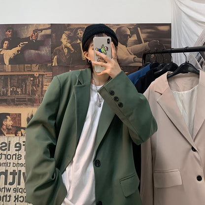 Korean Style Blazer Men's Fashion Solid Color Business Casual Suit Jacket Men Streetwear Wild Loose Dress Jackets Mens M-2XL