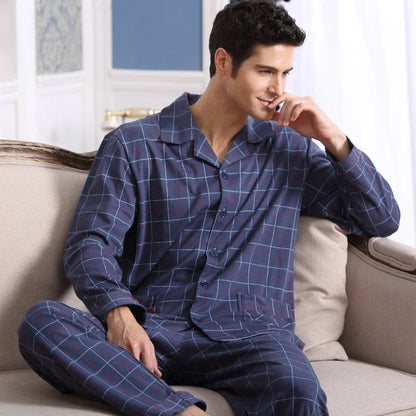 Men Pajamas Set Lounge Sleepwear Plaid Pyjamas Long Sleeve Spring Autumn Loungewear Male Homewear Home Clothes
