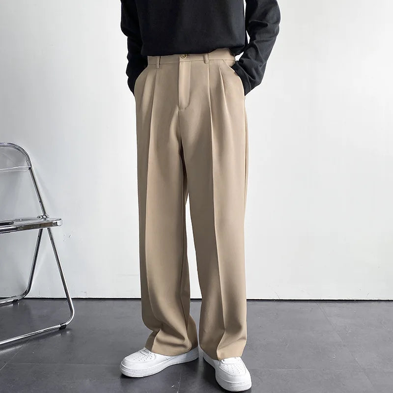 Men's Luxury Draped Baggy Suit Pants Casual Button-down Solid Color Straight Premium Elegant Dress Pants New