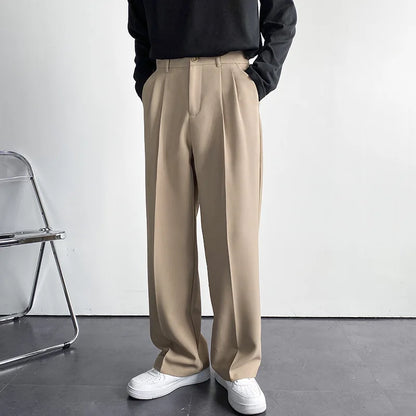 Men's Luxury Draped Baggy Suit Pants Casual Button-down Solid Color Straight Premium Elegant Dress Pants New