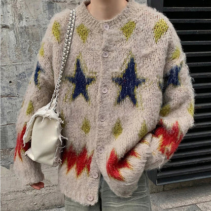 Men's Luxury Knitted Graphic Buttons Cardigan Sweater Coat Long Sleeve Casual Streetwear Stylish Leisure Vintage New