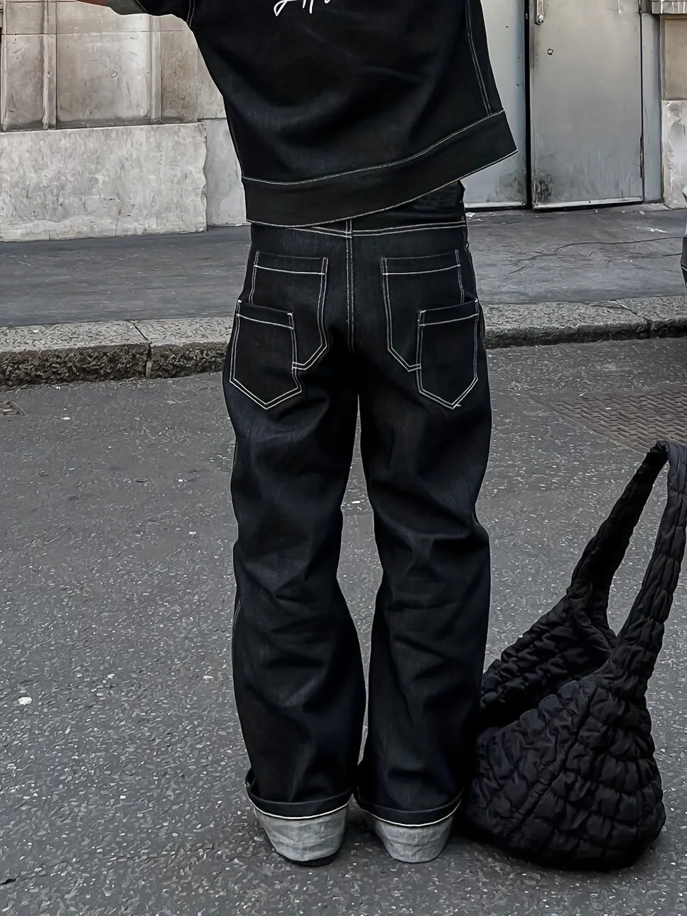 Multi Pocket Baggy Wide Leg Jeans For Men Y2k High Street Black Loose Casual Pants HipHop Men's Casual Fashion Workwear Pants