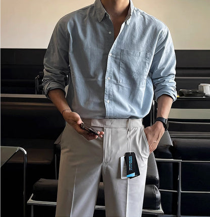 saferido homecoming outfits for guys Retro British Mature Men's Spring and Autumn Shirt Versatile Solid Color Linen Shirt High Sense Simple Men's Korean Fashion