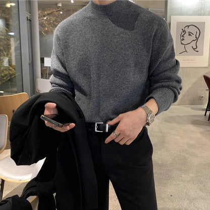 saferido      -shop classy outfits men Men's Autumn and Winter Half Turtleneck Sweater Men's Korean-Style Trendy Solid Color Sweater Mid Collar Bottoming Shirt Warm Inner Wear