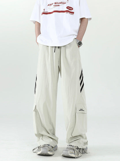 American striped quick-drying assault pants men's summer trendy brand stitching large pocket overalls high street straight quick-drying trousers