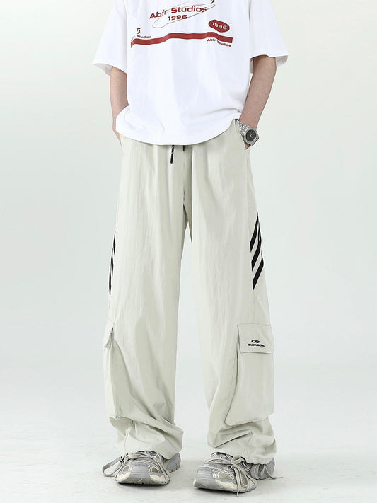 American striped quick-drying assault pants men's summer trendy brand stitching large pocket overalls high street straight quick-drying trousers