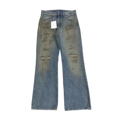 Small old washed dirty pants flared jeans spring and summer new straight loose casual versatile long pants