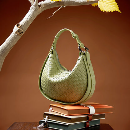 popular early spring new niche cowhide woven handbag fashion underarm bag women's shoulder messenger bag crescent bag