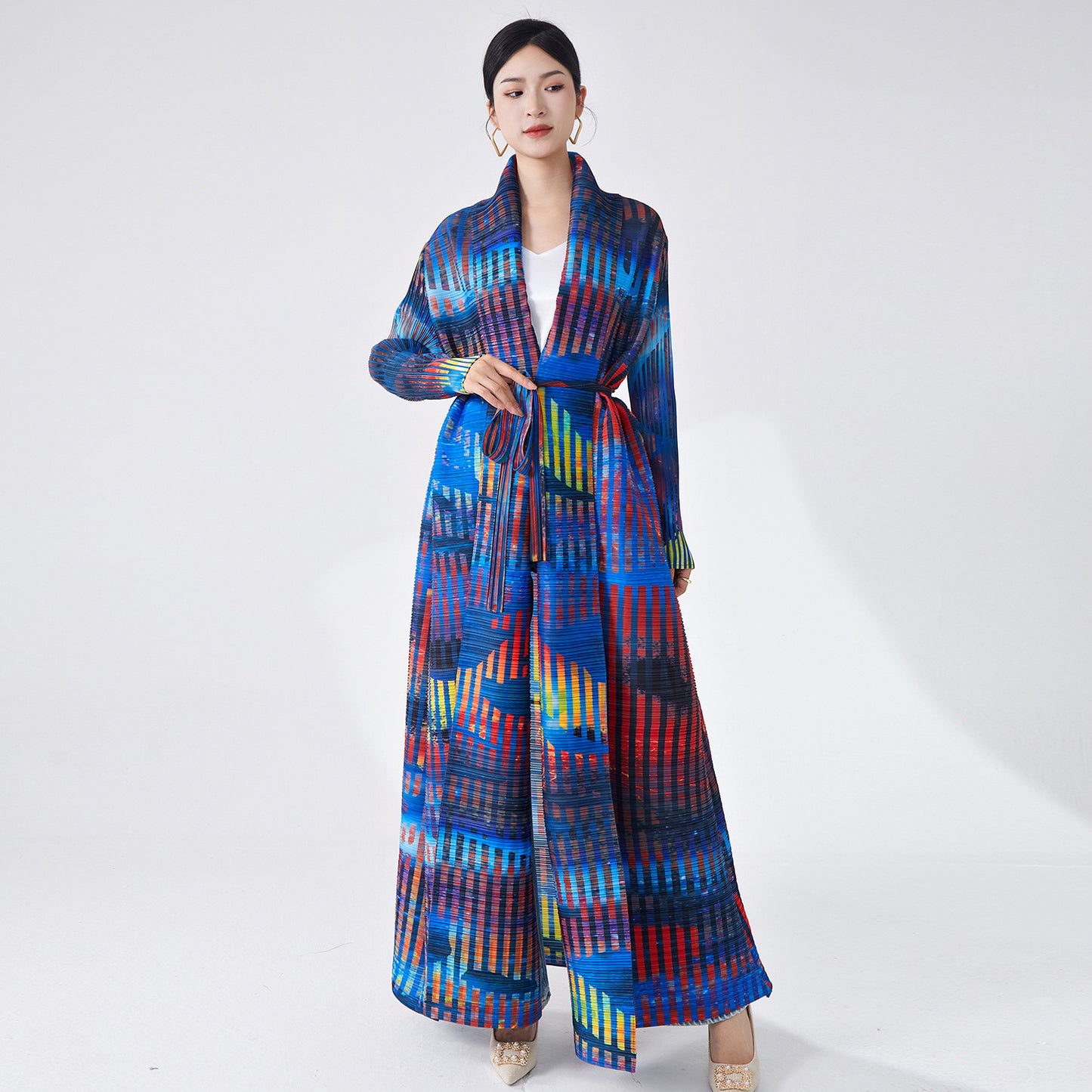 2025 Hot trade Middle East women's robe Muslim Arab robe women's print lace-up loose temperament skirt jacket