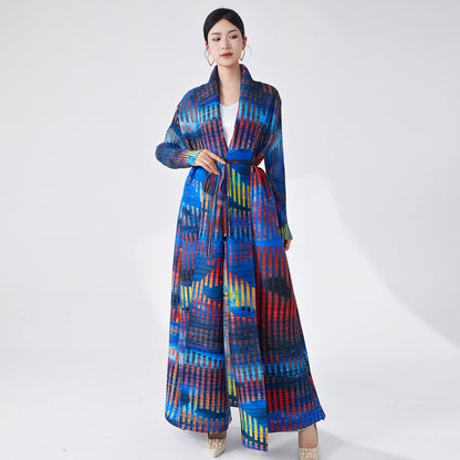 2025 Hot trade Middle East women's robe Muslim Arab robe women's print lace-up loose temperament skirt jacket