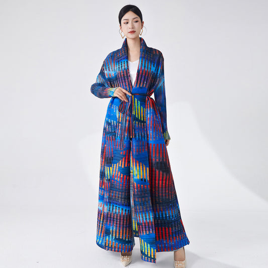 2025 Hot trade Middle East women's robe Muslim Arab robe women's print lace-up loose temperament skirt jacket