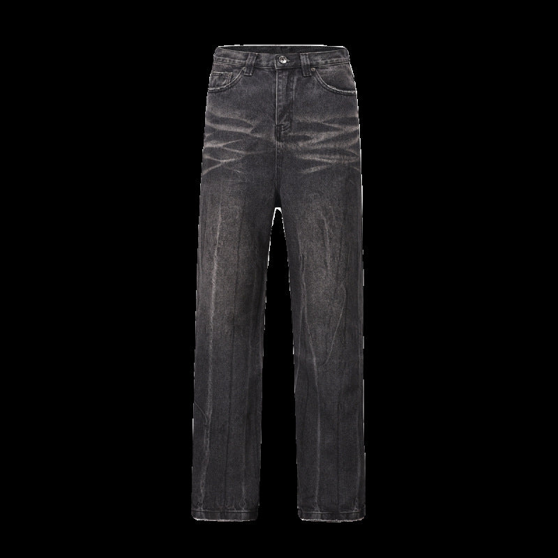saferido      -shop drip outfit men Jeans Men's Spring and Autumn New American High Street Fashion Pu Shuai Gradient Washed Straight Wide-Leg Casual Trousers
