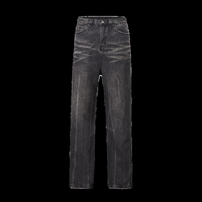saferido      -shop drip outfit men Jeans Men's Spring and Autumn New American High Street Fashion Pu Shuai Gradient Washed Straight Wide-Leg Casual Trousers