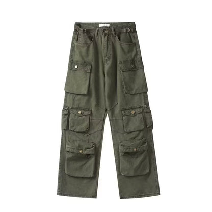 saferido outfits for men American Vibe Style Street Multi-Pocket Workwear Casual Pants Men's Ins Loose Straight High Street Retro Trousers