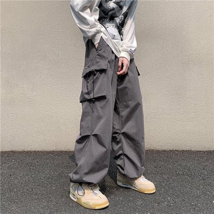saferido boy outfits Multi-Pocket Workwear Casual Wide-Leg Pants Men's Spring and Autumn Hip Hop Ins Loose Straight Ankle-Length Pants