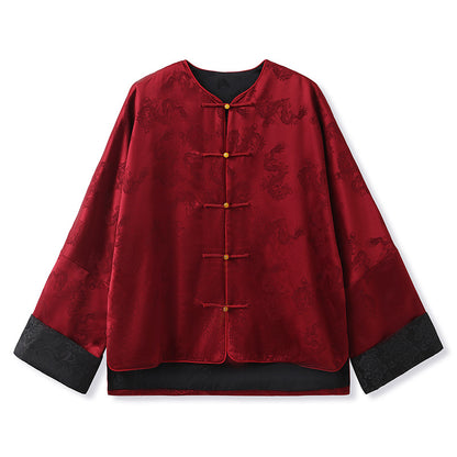 popular autumn and winter national style satin jacquard solid color coat women's new Chinese temperament acetate button top M7061