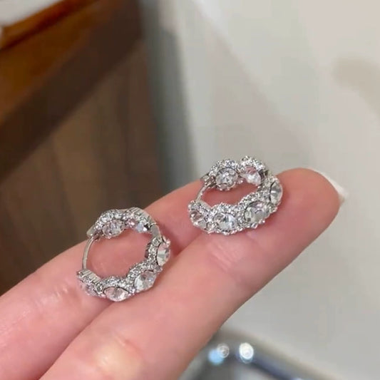 Retro Hong Kong style silver full diamond shiny round earrings light luxury temperament sun flower ear buckle niche design earrings