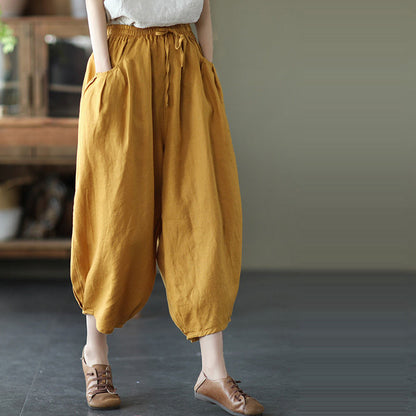 summer new literary and retro casual versatile nine-point pants loose large size thin temperament solid color Harlan pants