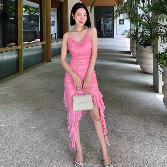 SAFERIDO 2025 style ins new sexy V-neck neck lotus leaf edge suspender party party dress, one piece is sent on behalf of others.