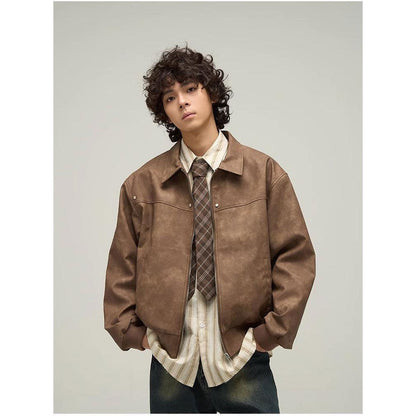 saferido      -shop mens fashion Spring and Autumn American Retro Distressed Brown Leather Jacket Men's Fashionable Ins High-Grade Cleanfit Jacket
