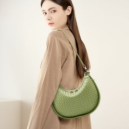 popular early spring new niche cowhide woven handbag fashion underarm bag women's shoulder messenger bag crescent bag