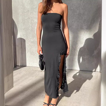 SAFERIDO 2025 popular  style summer new New explosive fungus edge side split tube top dress sexy Spice Girls women's clothing