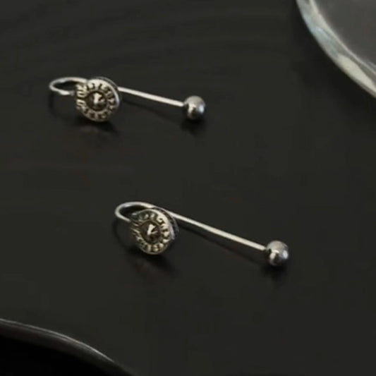 Vintage cross screw buckle earrings trendy hip hop unique studs sweet temperament dark wind fringed water drops