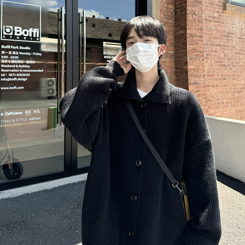saferido winter outfits men Retro Simple Cardigan Sweater American Lazy Style Knitwear Autumn Long Sleeve Half Turtleneck Hy615tp60 White