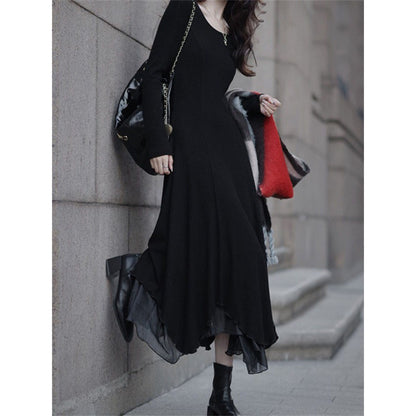 2025 [Aisi Dress Women] Autumn and winter imitation cashmere gentle temperament women's high-end knitted skirt  with coat
