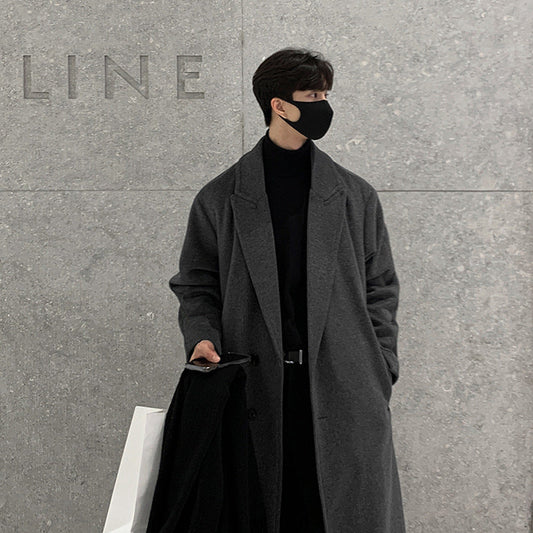 saferido frat outfits Woolen Coat 2024 New Men's High-Grade Winter Thickened Long over-the-Knee Korean Woolen Coat
