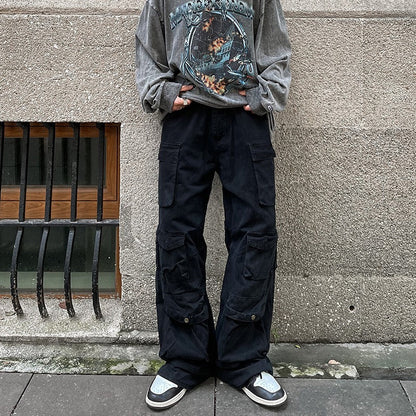 saferido outfits for men American Vibe Style Street Multi-Pocket Workwear Casual Pants Men's Ins Loose Straight High Street Retro Trousers