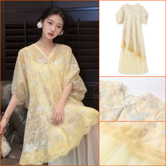 spring and summer high-end new national style embroidery embroidery lace light luxury suspender dress two-piece set N4001