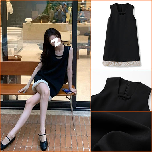 summer new celebrity style solid color ruffle edge sleeveless dress simple light luxury design skirt M5009