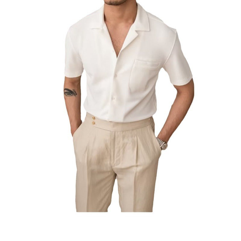 saferido      -shop hoco outfits for guys Five-Quarter Sleeve Trendy Summer Shirt Japanese Men's Standard Cuban Collar Youth Popular Lazy New Solid Color