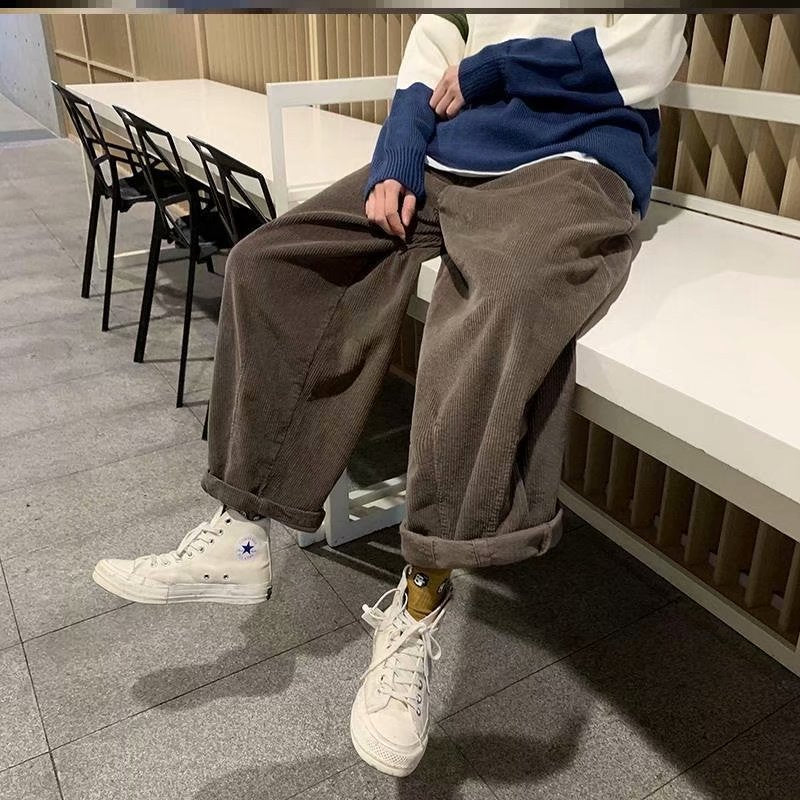 saferido men fall outfits casual Spring and Autumn Japanese Harajuku Style Corduroy Pants Fashionable Retro Trendy Loose Straight Casual Pants Harem Wide Leg Pants
