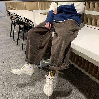 saferido men fall outfits casual Spring and Autumn Japanese Harajuku Style Corduroy Pants Fashionable Retro Trendy Loose Straight Casual Pants Harem Wide Leg Pants