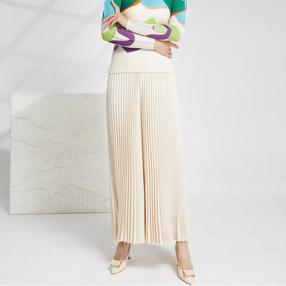2025 pendant feeling high waist wide leg pants women's fashion Popular style loose solid color long versatile pleated casual trousers skirt